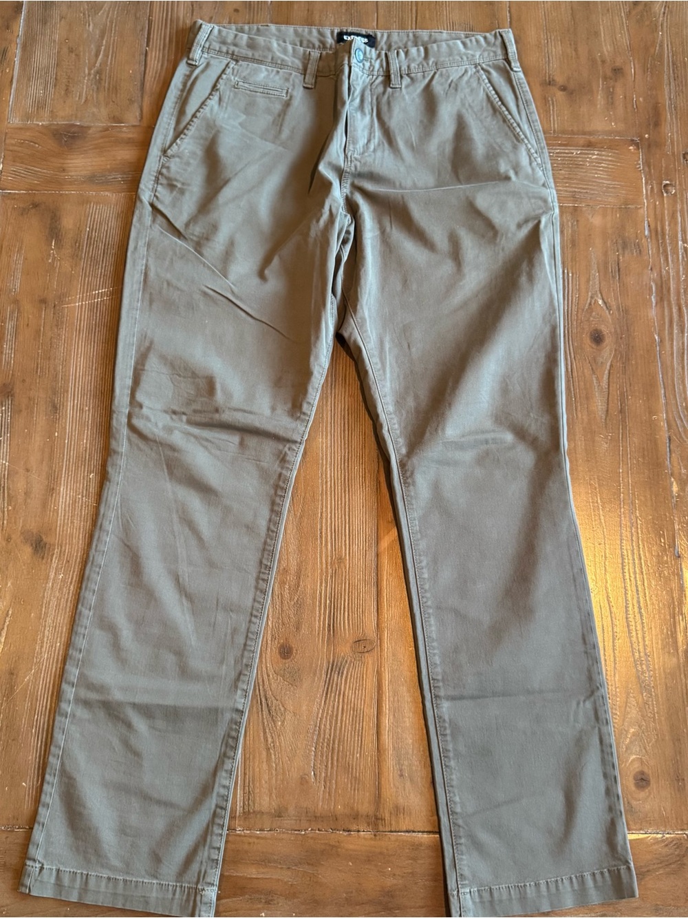 Express Garment Dyed Slim Pants Size 33x32 Olive Green Stretch Chinos
